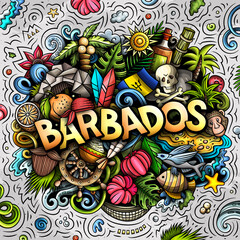 Barbados hand drawn cartoon doodle illustration. Funny local design.