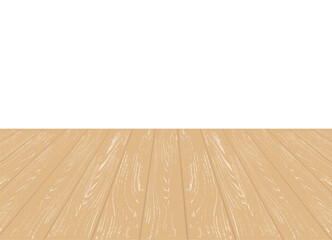 Brown wooden floor in perspective. Vector realistic empty room or table background. Interior template with empty space. Plank texture on a white. EPS10.