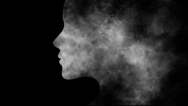 Silhouette of a person head with white animated smoke