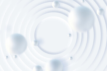 Obraz premium Top view of simple empty white circle podium stage background. Futuristic technology design. Abstract parametric interior. Blank opened 3D illustration mock-up. White building pale geometric pattern.