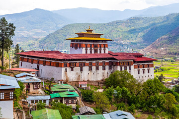 Exterior of Rinpun Dzong monastery in Paro, Bhutan, Asia