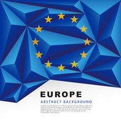 Polygonal flag of Europe. Vector illustration. Abstract background in the form of colorful blue polygons