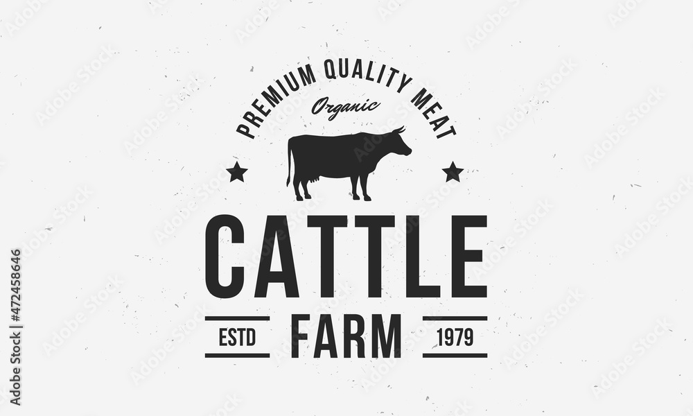 Wall mural cattle farm logo template with cow silhouette. vintage cattle farm emblem, poster. vector illustrati