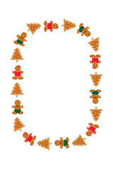 Gingerbread Christmas frame. Xmas border with winter gingerbread elements decor. Aspect ratio 10 : 15.