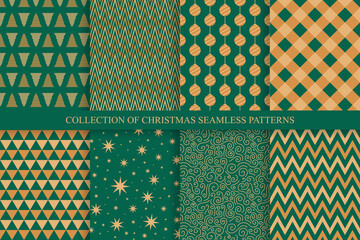Collection of christmas seamless patterns. Color holiday backgrounds - vintage design. Trendy celebration prints. Can be used as wrapping paper, covers, wallpaper and etc