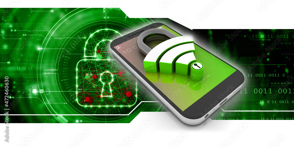 Poster 3d rendering transmitter mobile wifi protect lock