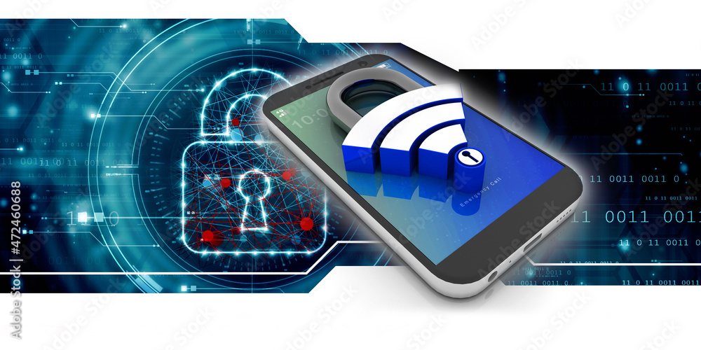 Poster 3d rendering transmitter mobile wifi protect lock