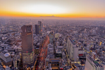 渋谷スカイタワーからみる夕焼けの東京