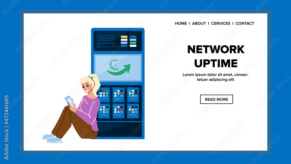 Wall mural network uptime of server digital technology vector. network uptime of computing equipment, young gir