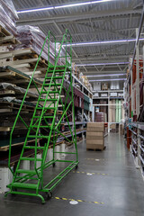  ladder near the shelving in the warehouse