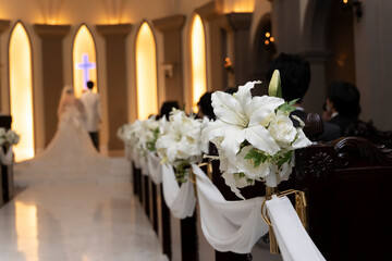Back view and virgin road flowers at a wedding