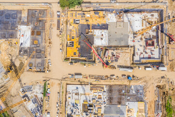 Fototapeta premium Aerial view of a new house building on a construction site.