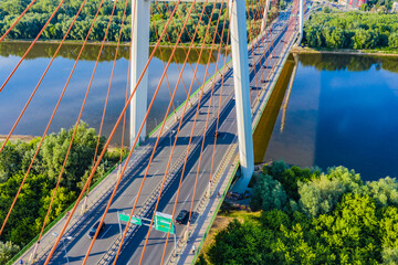 Obraz premium Aerial Drone Flight top down View of freeway busy city rush hour