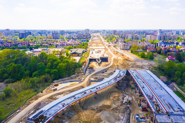 Fototapeta premium aerial top view on the new road construction site. building of n