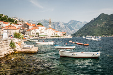 Fototapeta premium Perast historical port town in Montenegro, Balkan in Boka Kotorska bay