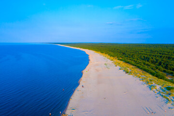 Aerial view  transparent turquoise sea in Baltic Sea.Summer seas