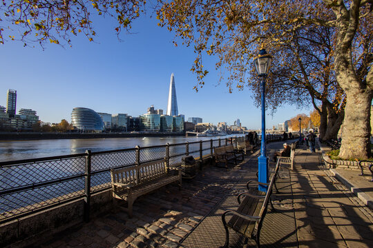 London England skyline from the North Bank of the Thames