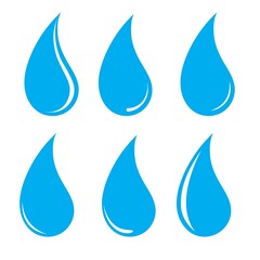 a set of blue water drop icons isolated on a white background, realistic flat illustration, vector graphics, design element