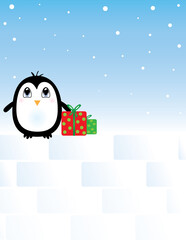 Penguin peaking over snow Background
