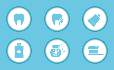 Set of flat icons of dentistry, round shape, healthy teeth care.
