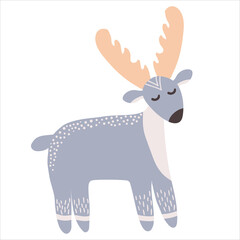 Cartoon deer. Forest animal in scandinavian style.  Children vector illustration. Hand drawn print on shirt