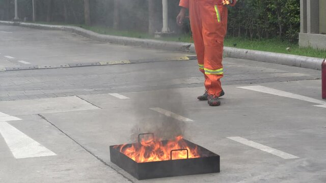 Bangkok, Thailand - OCTOBER 19, 2021: Community fire drills at Chatuchak, Bangkok, Thailand.