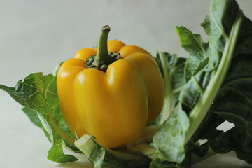 Yellow bell peppers. Bell pepper or Capsicum annuum, also called sweet pepper or capsicum