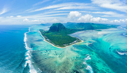 Aerial view of Le Morne Brabant mountain which is in the World H