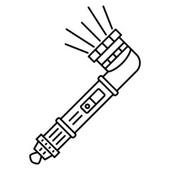 Obraz premium A flashlight with a special swivel head. A hand-held flashlight with a corner lamp. Convenient search in the dark. A tool for camping, tourism. Vector icon, outline, isolated