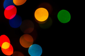 Colorful bokeh lights background, blurred christmas lights for holiday decoration