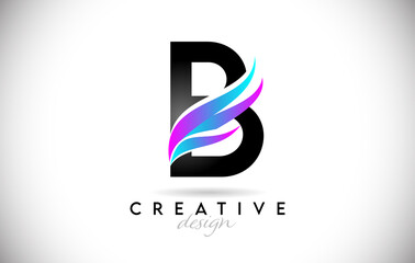 Letter B Logo with creative gradient swooshes.Creative elegant letter B with colorful vector Icon