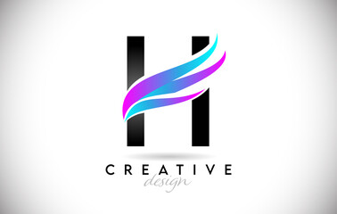 Letter H Logo with creative gradient swooshes. Creative elegant letter H with colorful vector Icon