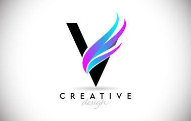 Letter V Logo with creative gradient swooshes. Creative elegant letter V with colorful vector Icon
