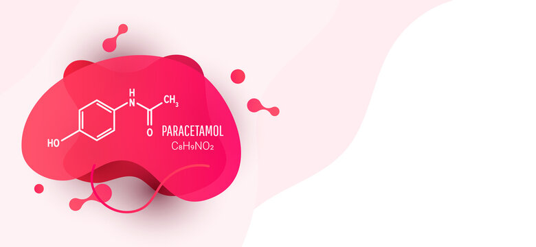 Paracetamol skeletal chemical formula with liquid fluid shapes on white background, vector illustration