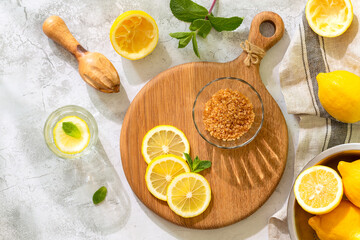 Refreshing homemade summer lemonade. Detox fruit infused water.
