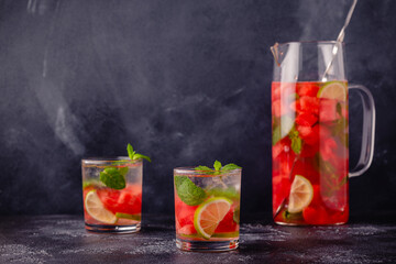 Watermelon infusion water with lime and mint