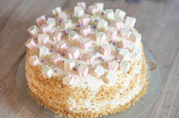 cake with marshmallows icing