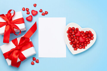 Valentines day. Gift boxes and heart candy sweets