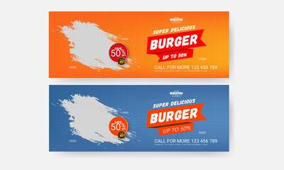 Delicious fast food best burger banner design template