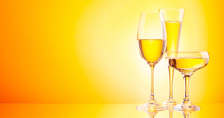 Three champagne glasses
