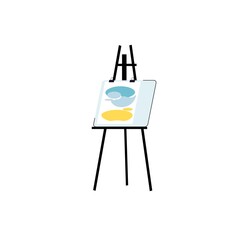 Vector cartoon flat easel with drawing on tripod isolated on empty background-amusement and hobby,art courses concept,web site banner ad design