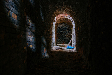 Historical underground red brick passage under old city