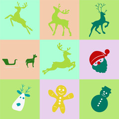 Set Of Colorful Christmas Icons with different background vector