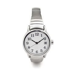 Silver stretch band wrist watch on white