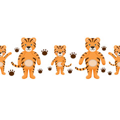 Obraz premium Seamless border with cute tigers. Kids print background.