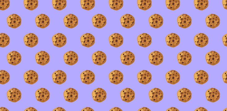 Seamless Pattern with Cookies, Colorful Background Template, Sweet Cookies, Light Purple.