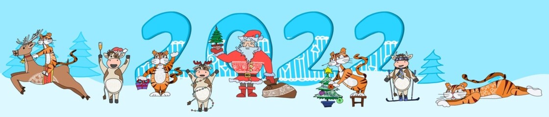 2022 new santa claus and tigers with bulls animal