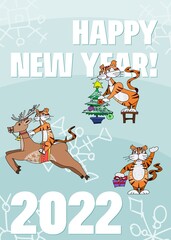 poster happy new year. wild tigers characters new