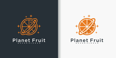 Minimalist of fruit planet logo design with creative combined planet and fruit Premium vektor © MUCHAMAD
