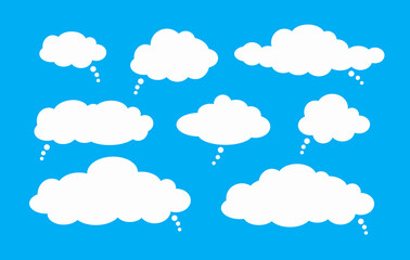 Set of Thought Comic Clouds, Flat Design Elements, White Frames on Sky.